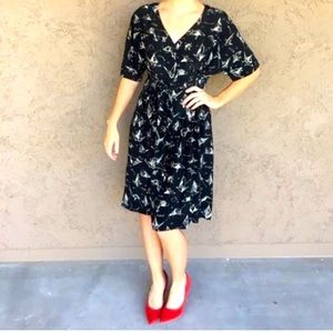 Anthropologie 100% silk 4 Many Folds origami midi dress s Moulinette Soeurs